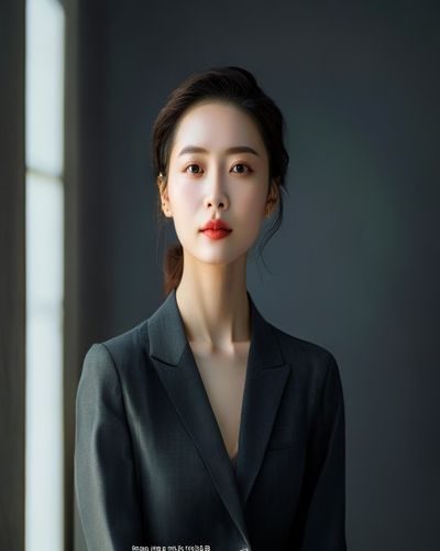 李采潭个人写真，清雅气质与专业感并存，背景为简洁摄影棚，光线柔和自然